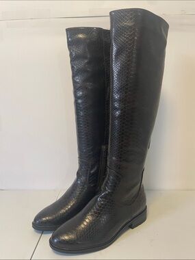 Leather Tall Riding Boots in Black - Women